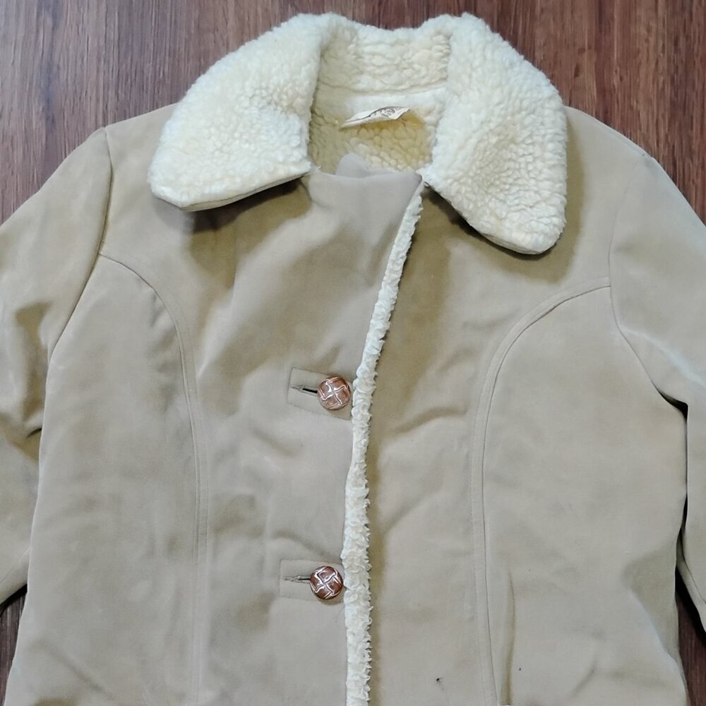 Vintage Town'N Ranch Western Outdoor Shearling Suede Leather Coat Jacket